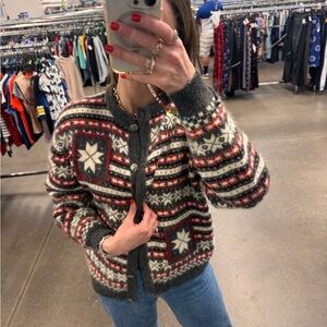 Vintage 70s/80s  Nordic Fair Isle Patterned Wool Cardigan